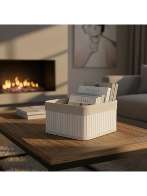 Mini Dikdörtgen Bambu Düzenleyici ve Saklama Sepeti – Beyaz Ahşap Banyo, Makyaj ve Ofis Organizeri, Kumaş Astarlı Çok Amaçlı Dekoratif Kutu (20X15X10 Cm)