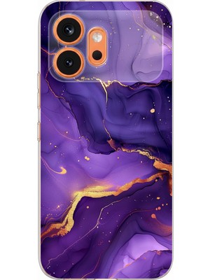 TechTree Honor 600 Uyumlu Ametist Taşı Mor Mermer Baskılı Silikon Kılıf