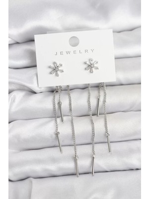 Uravas Store Çiçek Model Gümüş Pirinç Sallantılı Kadın Küpe - TJ-BKP11464