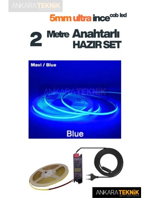 Ankara Teknik 5mm Ultra Ince Cob Şerit LED 12VOLT – Tak Çalıştır Anahtarlı Set (Metre Seçiniz)