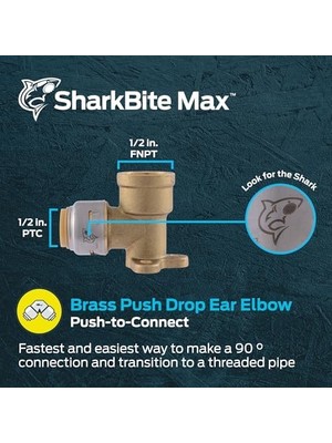 Max 1/2 Inç x 1/2 Inç Fnpt Damla Kulak Dirsek, Pirinç Tesisat Bağlantısı Bağlantısı Için Itin, Pex Boru, Bakır, Cpvc, Pe-Rt, Hdpe, UR334A