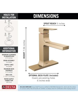 Musluk Velum Tek Delikli Banyo Bataryası, Altın Banyo Lavabo Bataryası, Tek Kolu Banyo Bataryası, Banyo Bataryası, Şampanya Bronz 537-CZMPU-DST