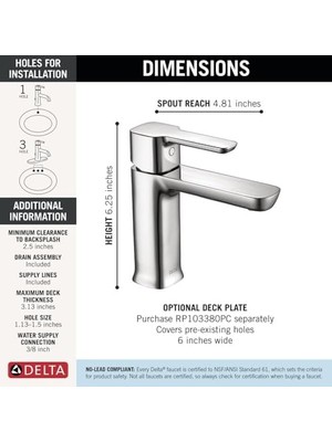 Modern Tek Delikli Banyo Bataryası, Tek Saplı Banyo Bataryası Krom, Banyo Lavabo Bataryası, Tahliye Montajı, Krom 581LF-PP