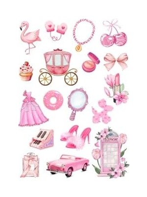 Karışık Pembe Vintage 360 Adet Sticker Seti (20 Sayfa) Tek Ebat