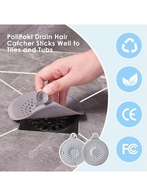 Yer Gideri Kapağı, 4'lü Paket Silikon Gider Kapağı, Emici Tabanlı Duş Gider Filtresi, Kolay Kurulum ve Temizlik, Mutfak, Banyo, Tuvalet Için (Gri)