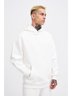 Machinist Erkek Basic Diagonel Kapüşonlu Sweatshirt Ekru