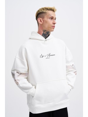 Machinist Erkek Birds Embroidered Kapüşonlu Sweatshirt Ekru