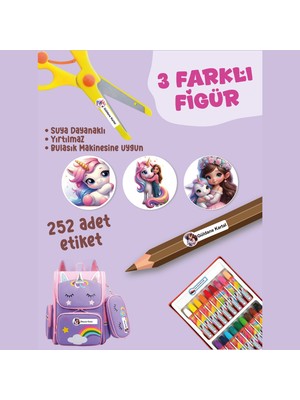 Yunus Copy Okul Etiketi Kalem Defter Etiketi Gökkuşağı Atı Özel Isim Yazılabilen Etiket - 252ADET