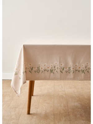 Bella Maison Daisy Kopanakili Baskılı Masa Örtüsü Bej Renk 150X250 Cm %100 Polyester Doğal Doku