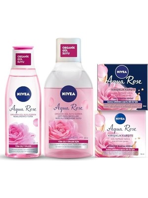 Aqua Rose Gül Suyu Içeren Çeyiz Seti, Makyaj Temizleme Suyu 400ML, Tonik 200ML, Gündüz ve Gece Kremi