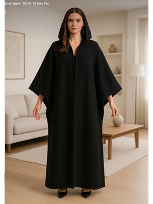 Alpin Unisex  Oversize Kapüşonlu Panço – Siyah (Premium Kışlık Kumaş)
