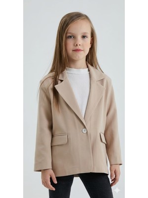 Bubiee Baby Kız Çocuk Bej Şık Blazer Ceket -Özel Gün ve Bayramlık Klasik Ceket
