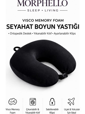 Morphello Visco Memory Foam Seyahat Boyun Yastığı Ortopedik Destekli Yıkanabilir Kılıflı Uçak ve Yolculuk Yastığı