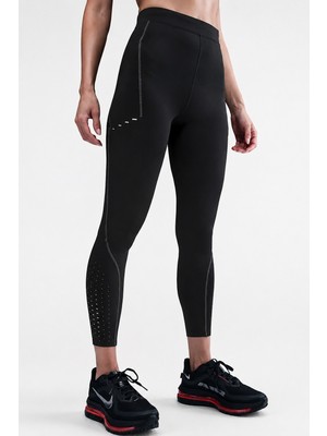 Nike Swift High Rise 7/8 Running Leggings With Reflective Kadın Yüksek Belli 7/8 Reflektörlü Koşu Taytı Siyah