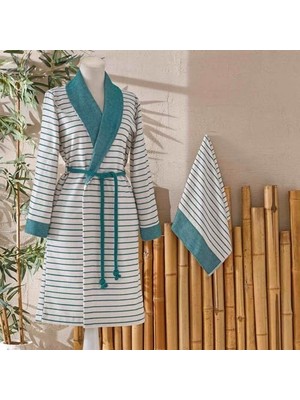 Taç Bamboo Dreams Petrol Bambu Aile Bornoz Seti, Petrol, S/m