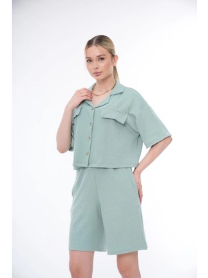 Ponçik Basic Rahat Kalıp Crop Şort Takım 25044