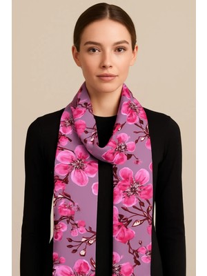 Lila Rüyası Desen Kadın Saten Fular 30X165CM