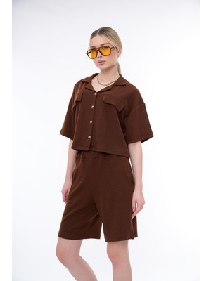 Ponçik Basic Rahat Kalıp Crop Şort Takım 25044
