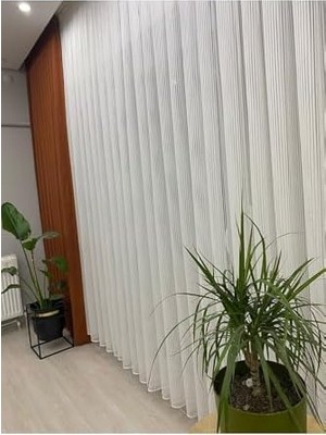 Ekru Petran Tül Perde, Çizgili, 1/2,5 Orta Pileli, 320X250 cm Petran Ekru