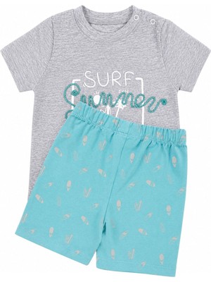 by BebekOdam Erkek Bebek Gri Turkuaz Summer Yazılı Şortlu 2'li Takım - 1016850