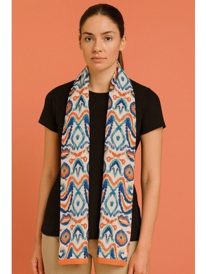 Orange Boho Desen Şık & Zarif Kadın Aksesuarı Saten Fular 30X165CM