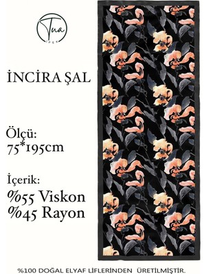 Organic Viscose Ipeği Incira Şal - Floral Desenli