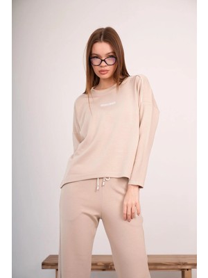 Ponçik Kadın Modal Kumaş Oversize Rahat Ikili Takım – Sweat & Wide Leg Alt 25545