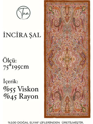 Incira Organic Floş Viskon Şal - Etnik Çiçek Desenli