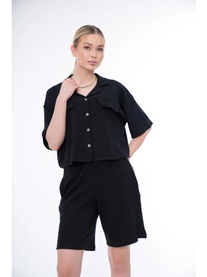 Ponçik Basic Rahat Kalıp Crop Şort Takım 25044
