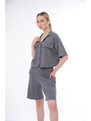Ponçik Basic Rahat Kalıp Crop Şort Takım 25044