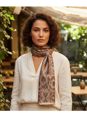 Şahname Desen Kadın Saten Fular 30X165CM