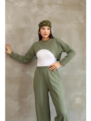 Ponçik Uzun Kollu Crop Bluzlu Alt Üst Takım 3lü Eşofman Takımı 25532