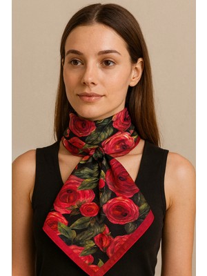 Rose Fantasy Desen Kadın Saten Fular 30X165CM