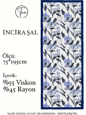 Organic Viscose Ipeği Incira Şal - Floral Desenli