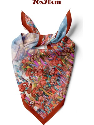 Süsen Bahçesi Kiremit Desen 70*70CM Bandana/fular