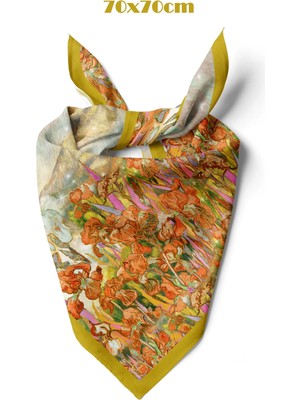 Süsen Bahçesi Koyu Hardal Desen 70*70CM Bandana/fular