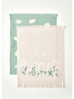 Bella Maison Daisy 2'li Kurulama Bezi Bej-Yeşil (40X50 Cm)