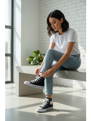 Enoch Kadın Boğazlı Bilekli Canvas ve Bez Bağcıklı Rahat Günlük Sneaker Spor Ayakkabı