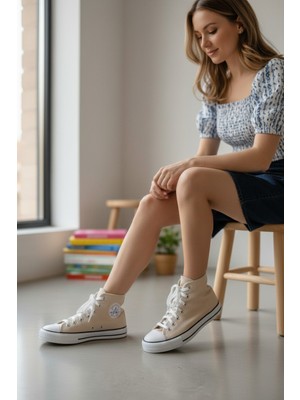 Enoch Kadın Boğazlı Bilekli Canvas ve Bez Bağcıklı Rahat Günlük Sneaker Spor Ayakkabı