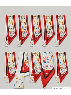 10’lu Paket 23 Nisan Temalı Desen Kravat/fular