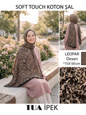 Leopar Desen Touch Soft Koton Şal 75X185CM