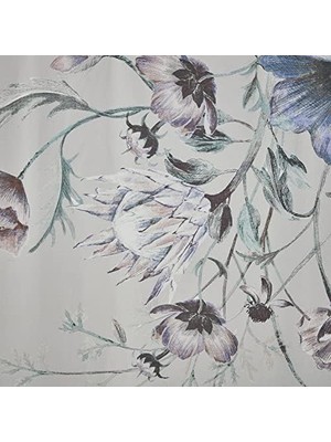 Cassandra Pamuk Perkal Banyo Duşu, Baskılı Çiçek Desenli Modern Shabby Gizlilik Banyo Kumaş Perdeler, 182 cm x 182 Cm, Mavi