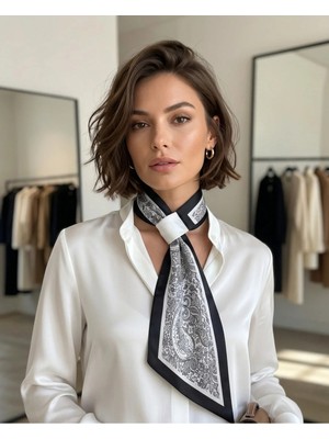 Black And White Paisley Desen Kravat/fular