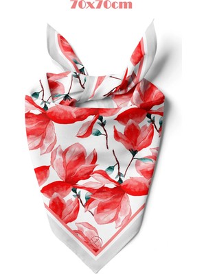 Enerjik Kırmızı Çiçek Desen 70*70CM Bandana/fular