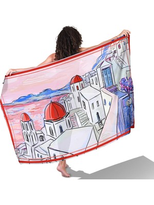Santorini Dreams Kırmızı Desen Iç Göstermeyen Saten Pareo