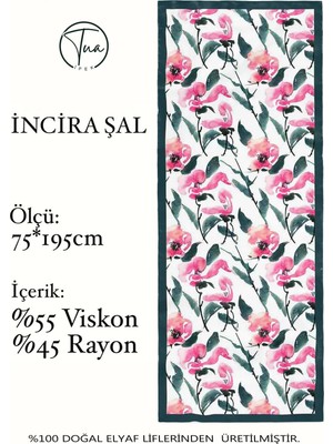 Organic Viscose Ipeği Incira Şal - Floral Desenli