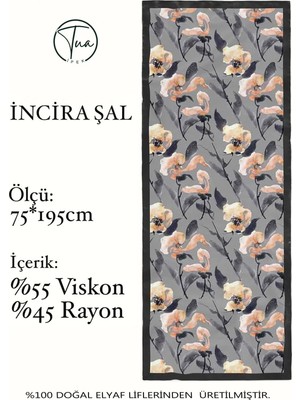 Organic Viscose Ipeği Incira Şal - Floral Desenli
