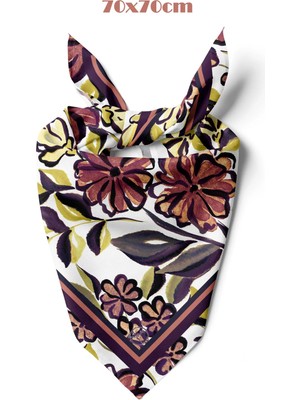 Bordo Çiçek Bahçesi Desen 70*70CM Bandana/fular