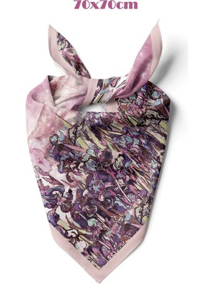 Süsen Bahçesi Pudra Desen 70*70CM Bandana/fular