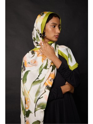 Organic Viscose Ipeği Incira Şal - Floral Desenli